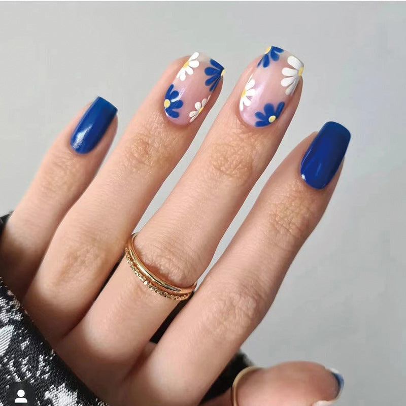 Blue Blossom Short Nail Design