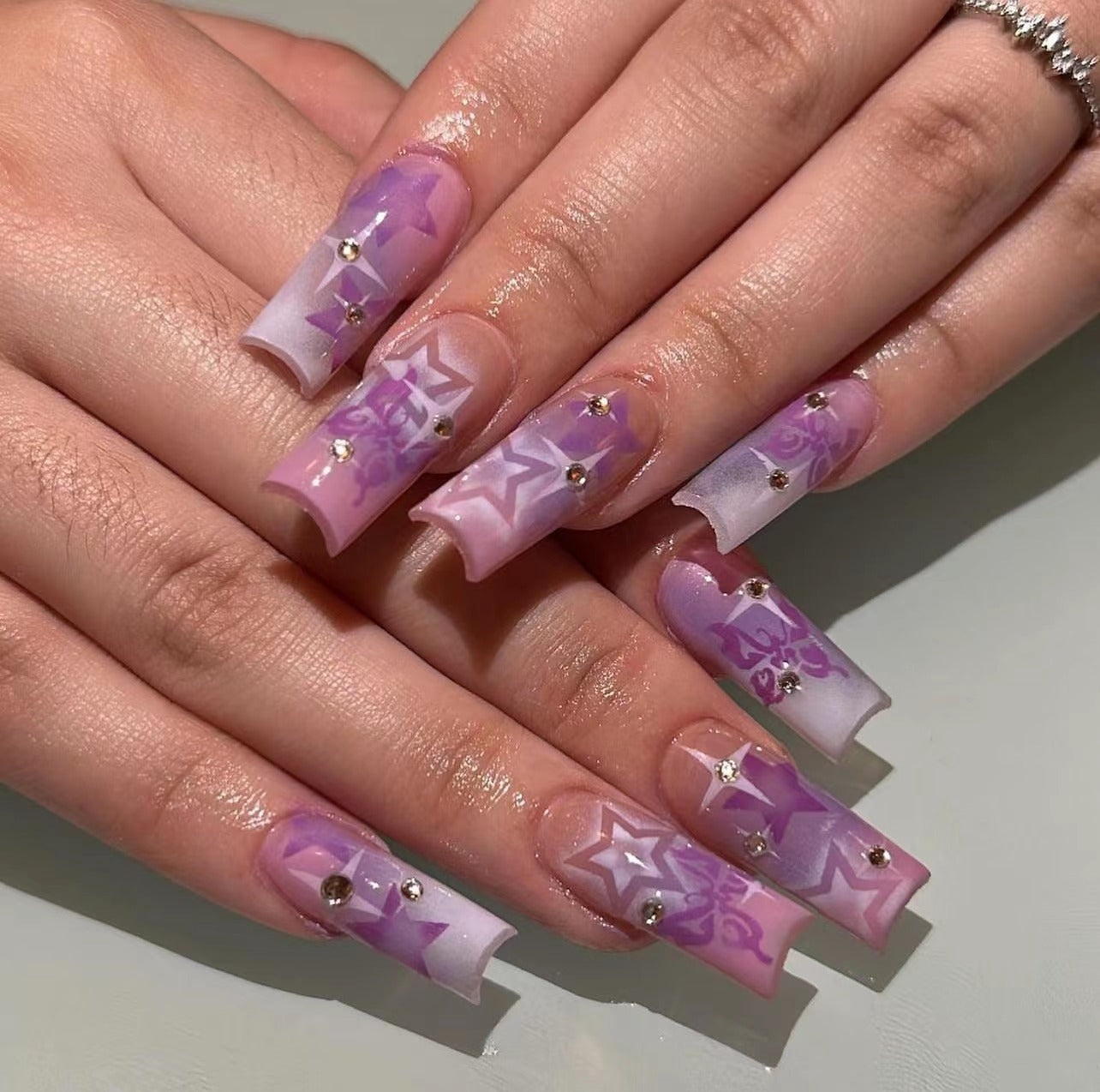 Amethyst Elegance| Long Coffin Manicure | Press On Nails N617 – Evevey