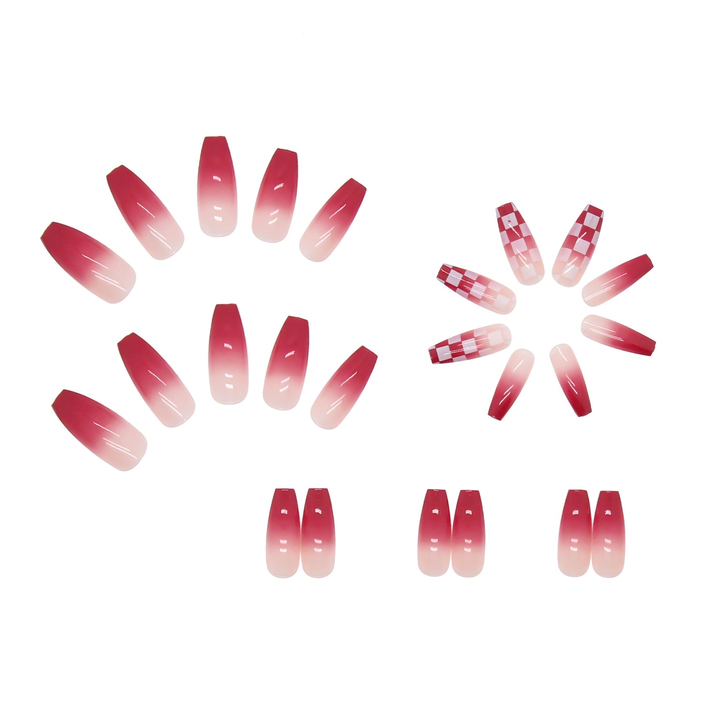 Irresistible Blushing Checker| Long Coffin Manicure | Press on Nails