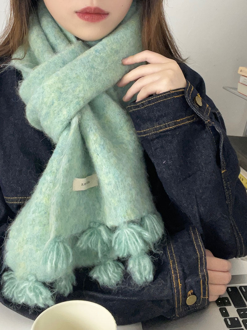 Cozy Plush Winter Solid Color Scarf | Tassel Shawls |Soft Wool knitted Scarf W17