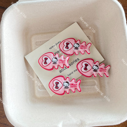 Pink Fish Kitty Hair Clip |Hair Snap Clip |Hair Barrette |Duckbill Hairpin 2pcs A338