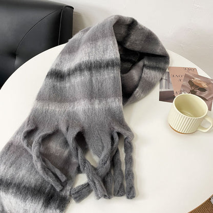 Cozy Plush Winter Stripe Scarf | Tassel Shawls |Soft Wool knitted Scarf W54