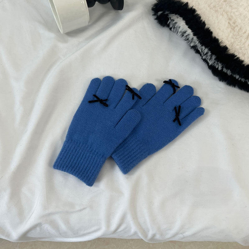 Cozy Cute Bow Winter Cashmere Glove |Soft Thick Solid Color Gloves |Warm Knitted Gloves G19