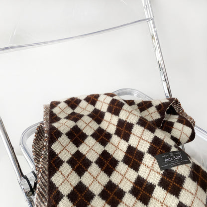 Classic Argyle Winter Rhombic Scarf |Warm Wool Knitted Shawls W61