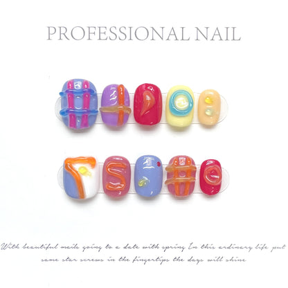 Colorful Cutie Parade | Short Squoval Manicure | Handmade Press On Nails H396