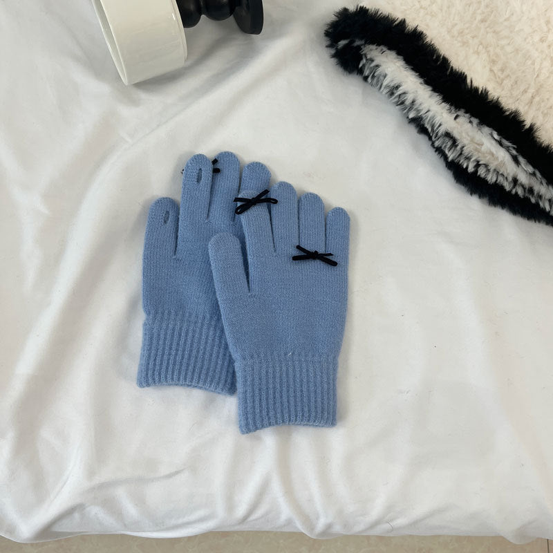 Cozy Cute Bow Winter Cashmere Glove |Soft Thick Solid Color Gloves |Warm Knitted Gloves G19