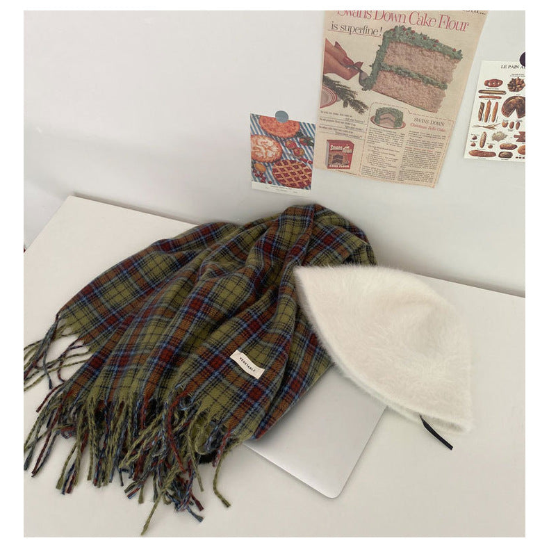 Warm Winter Cashmere Plaid Scarf |Wool Knitted Tassel Shawls W28