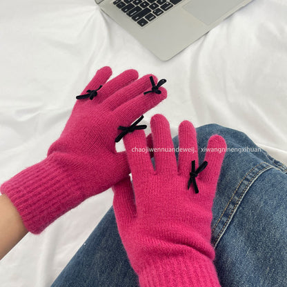 Cozy Cute Bow Winter Cashmere Glove |Soft Thick Solid Color Gloves |Warm Knitted Gloves G19