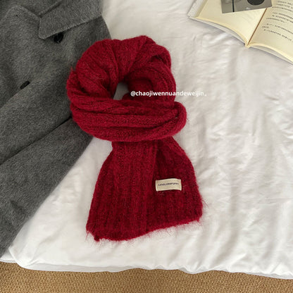 Red Vibe Cozy Plush Winter Solid Color Scarf | Tassel Shawls |Soft Wool knitted Scarf W25