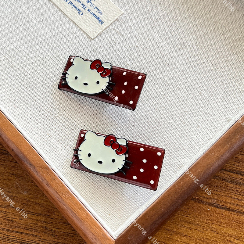 Polka dots Kitty Hair Clip |Hair Snap Clip |Hair Barrette |Duckbill Hairpin 2pcs A377