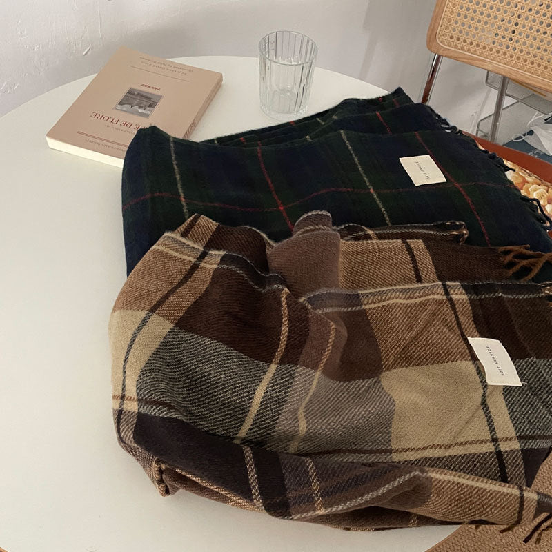 Classic Tartan Winter Solid Color Scarf |Warm Wool Knitted Shawls W39