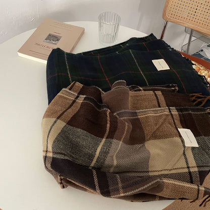 Classic Tartan Winter Solid Color Scarf |Warm Wool Knitted Shawls W39