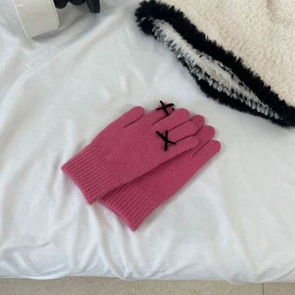 Cozy Cute Bow Winter Cashmere Glove |Soft Thick Solid Color Gloves |Warm Knitted Gloves G19