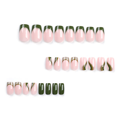 Verdant Swirl | Medium Coffin Manicure | Press On Nails N804