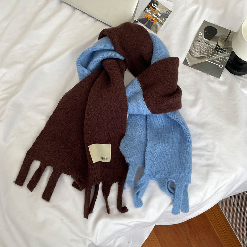 Cozy Urban Contrast Color Winter Scarf | Tassel Shawls |Soft Wool knitted Scarf W18