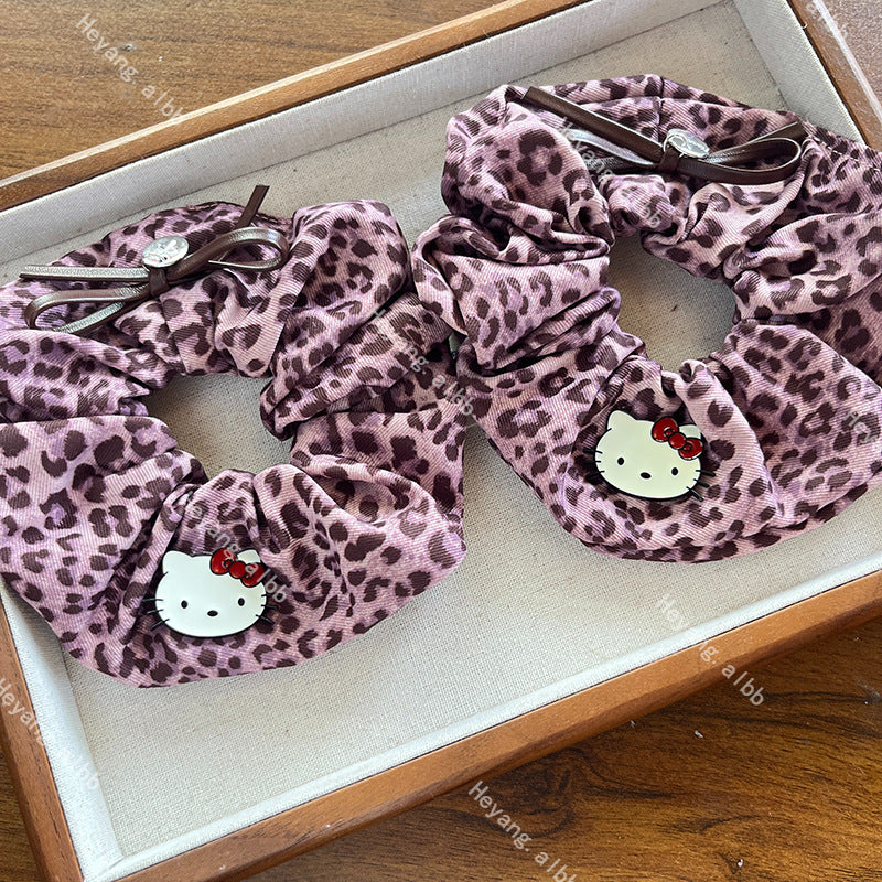 Pink Leopard Kitty Hair Tie|Ponytail Holders Barrette|Hair Scrunchie HT93