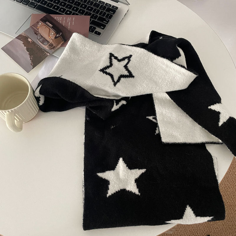 Cute Dog Bear Star Cashmere Solid Color Scarf | Simple Puppy Warm Wool Knitted Scarf W59