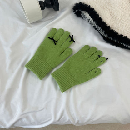 Cozy Cute Bow Winter Cashmere Glove |Soft Thick Solid Color Gloves |Warm Knitted Gloves G19