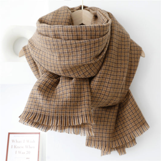 Cozy Plush Winter Plaid Scarf | Tassel Shawls |Soft Wool knitted Scarf W57