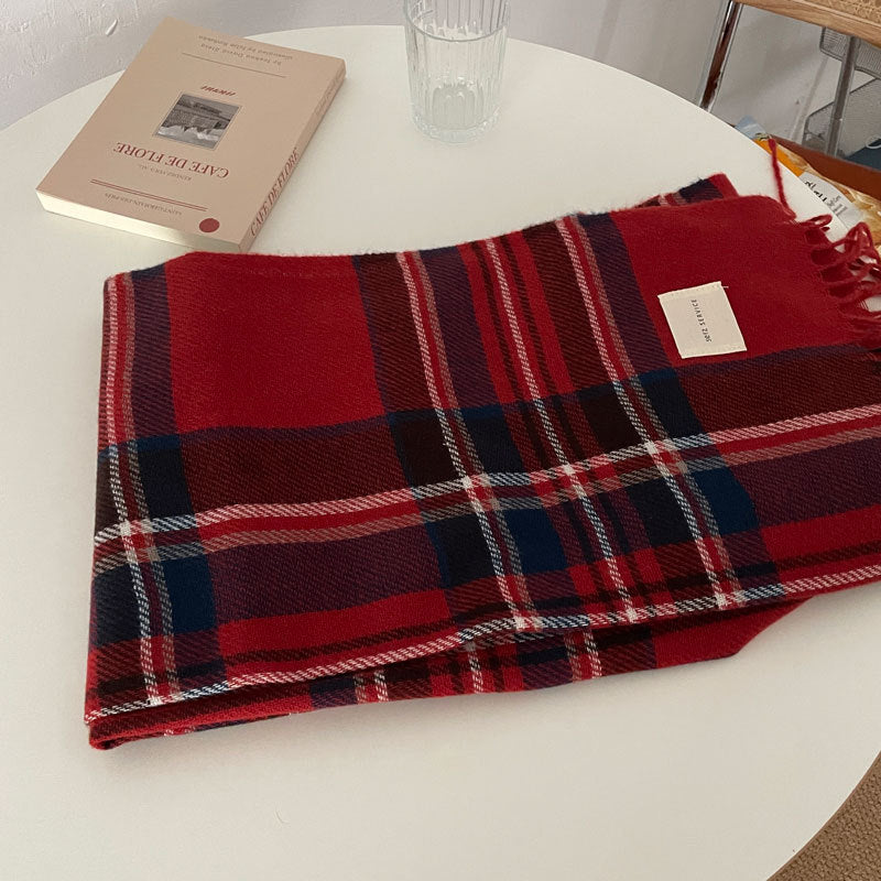 Classic Tartan Winter Solid Color Scarf |Warm Wool Knitted Shawls W39