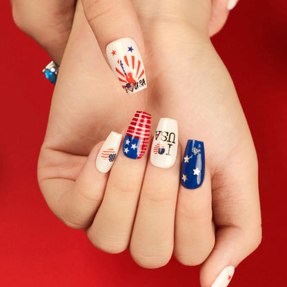 Independence Day | Medium Coffin Manicure | Press On Nails N796