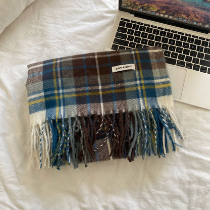 Warm Winter Cashmere Plaid Scarf |Wool Knitted Tassel Shawls W28