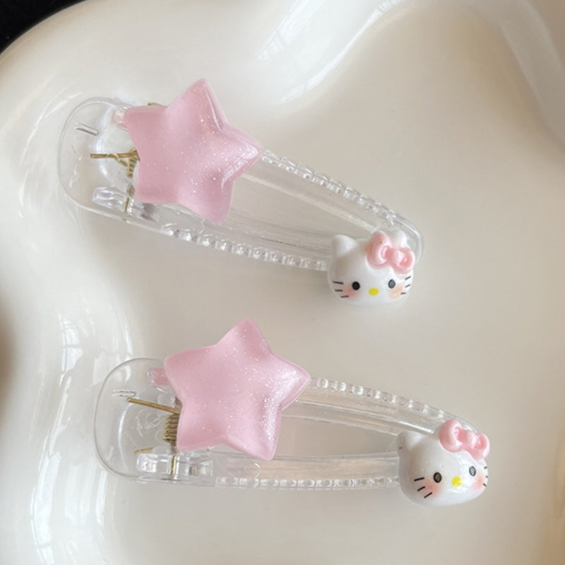 Glitter Star Kitty Hair Clip |Hair Snap Clip|Hair Barrette |Duckbill Hairpin 2pcs A208