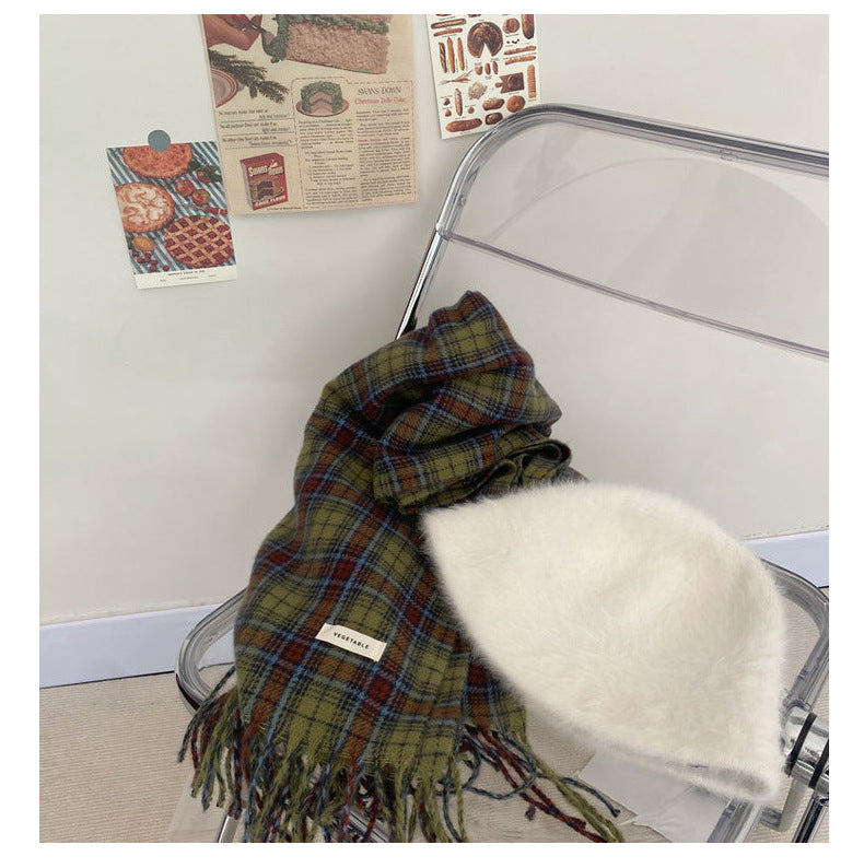 Warm Winter Cashmere Plaid Scarf |Wool Knitted Tassel Shawls W28