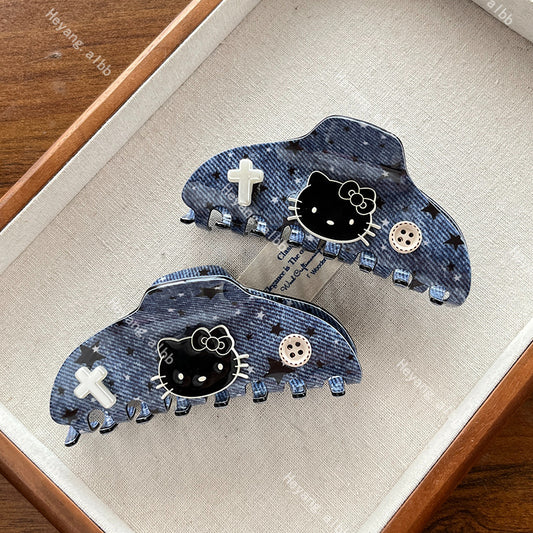 Acrylic denim Kitty Hair Clip |Hair Claw |Hair Barrette|Duckbill Hairpin A451