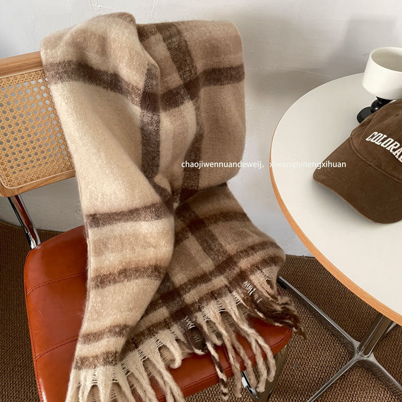 Cozy Plush Winter Stripe Scarf | Tassel Shawls |Soft Wool knitted Scarf W51