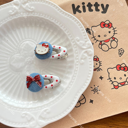 Kitty Polka dots Hair Clip |Hair Snap Clip |Hair Barrette |Duckbill Hairpin 2pcs A202