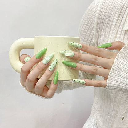 Fresh Green|Long Almond Manicure | Handmade Press On Nails H337