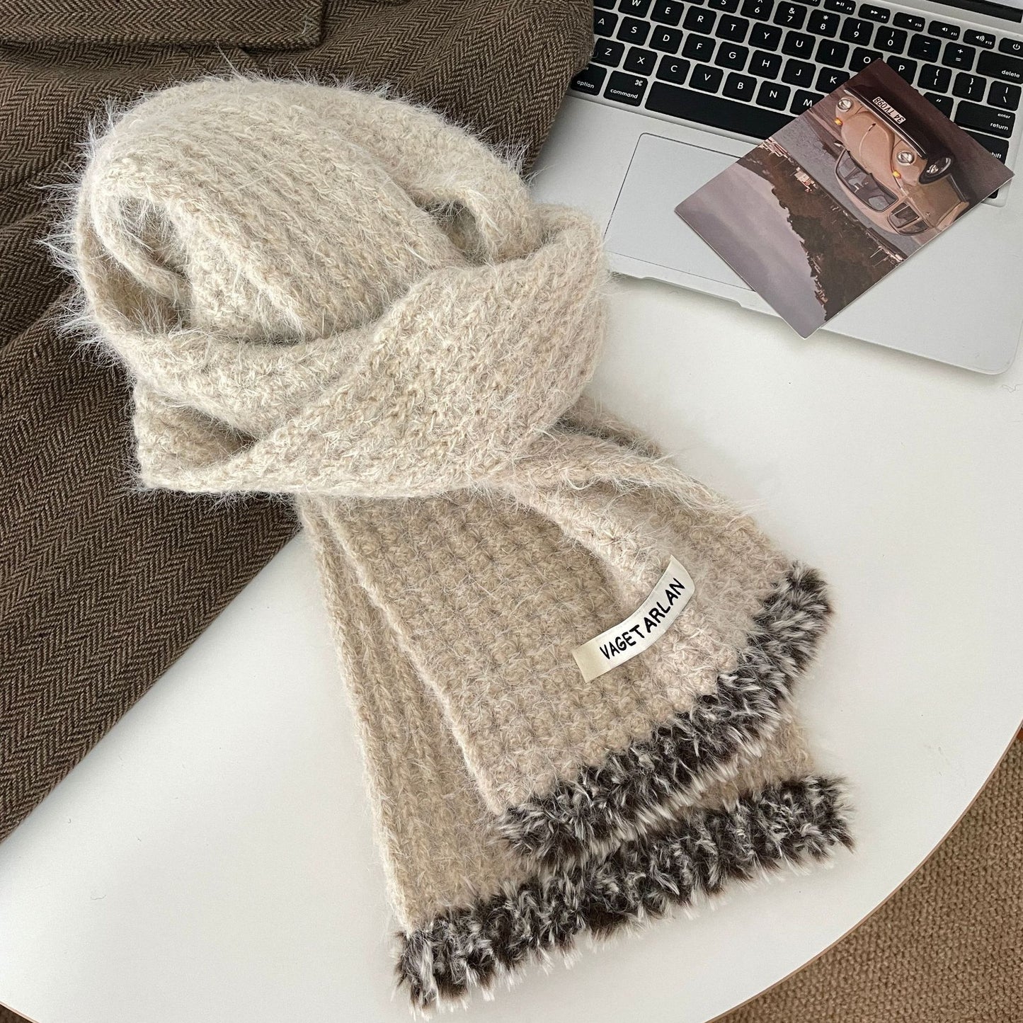 Cozy Winter Plush Cashmere Solid Color Scarf |Warm Wool Knitted Shawls W53