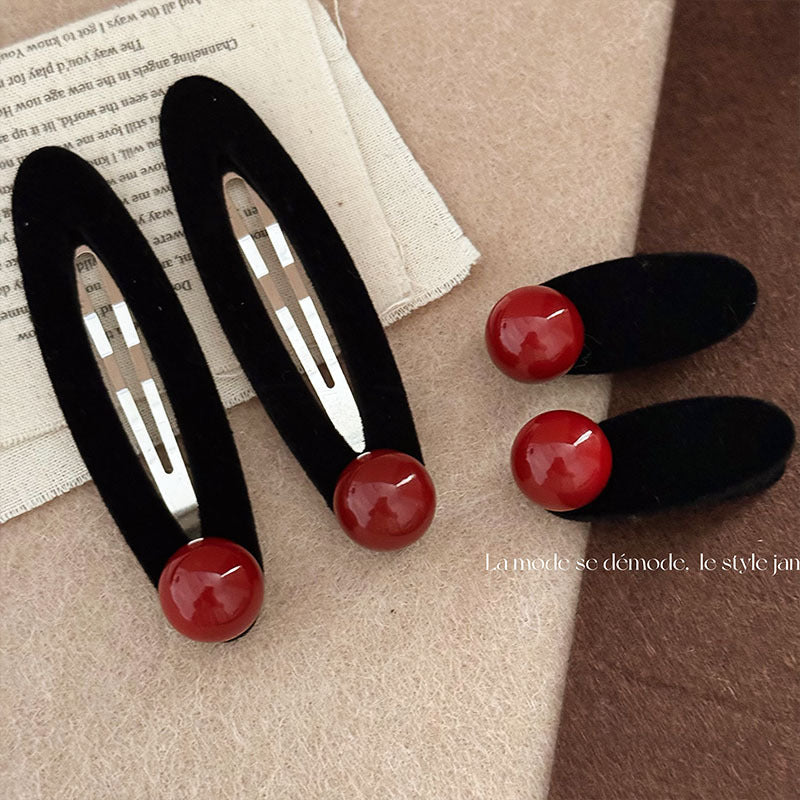 Sleek Velvet Hair Clip |Ruby Hair Snap Clip |Hair Barrette |Duckbill Hairpin 2pcs A106