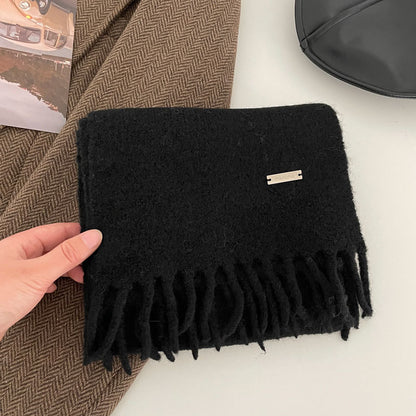 Soft Cashmere Solid Color Tassel Scarf | Simple Plush Warm Wool Knitted Scarf W45