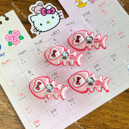 Pink Fish Kitty Hair Clip |Hair Snap Clip |Hair Barrette |Duckbill Hairpin 2pcs A338