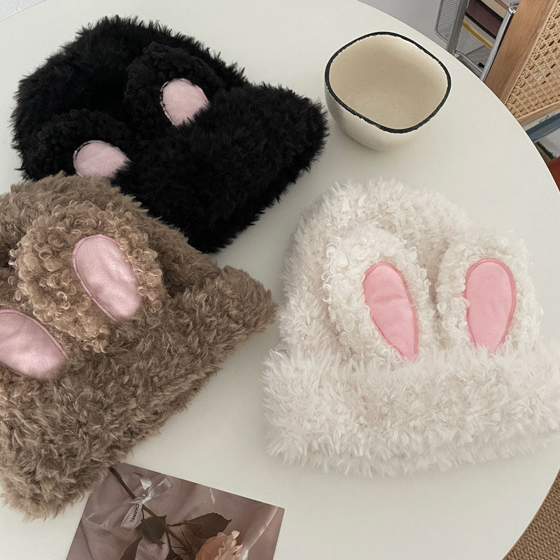 Cozy Cute Rabbit Plush Winter Cashmere Knit Beanie Hat |Stretch Bunny Beanie Hat M10