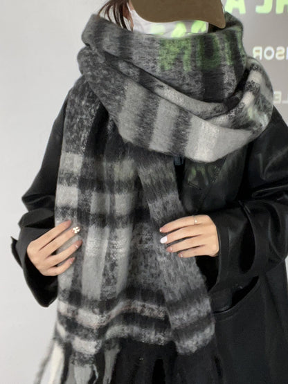 Cozy Plush Winter Flannel Plaid Scarf |Warm Wool Knitted Shawls W46