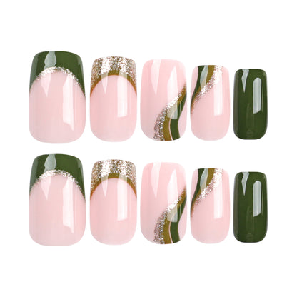 Verdant Swirl | Medium Coffin Manicure | Press On Nails N804