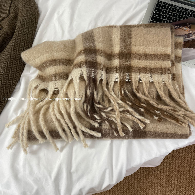 Cozy Plush Winter Stripe Scarf | Tassel Shawls |Soft Wool knitted Scarf W51