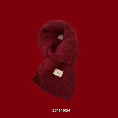 Red Vibe Cozy Plush Winter Solid Color Scarf | Tassel Shawls |Soft Wool knitted Scarf W25