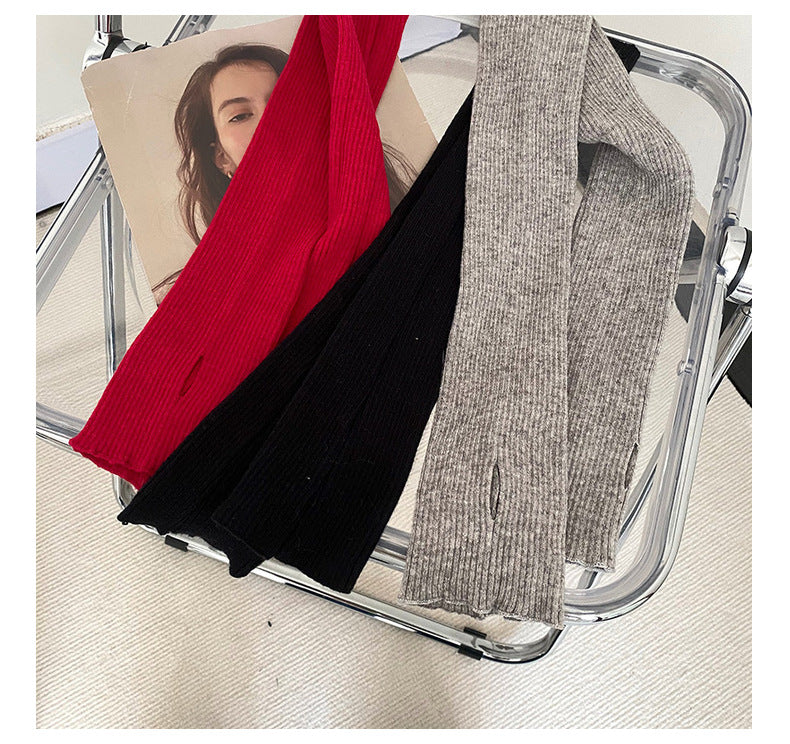 Cozy Winter Cashmere Solid Color Gloves Long Knitted Cuff Gloves G2