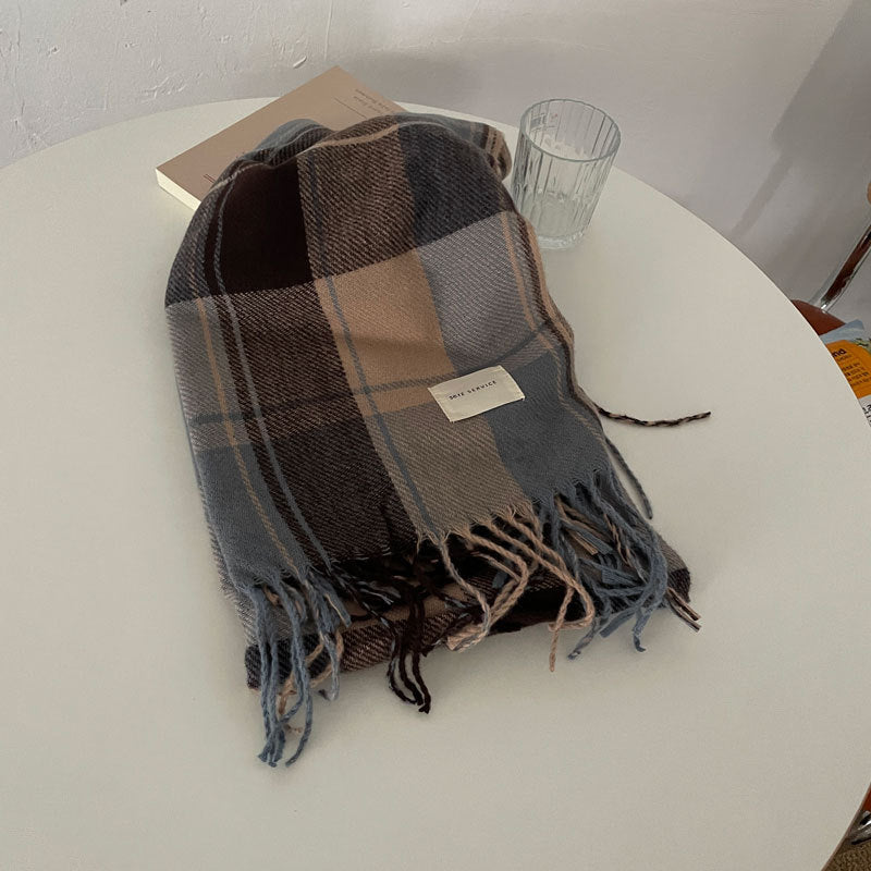 Classic Tartan Winter Solid Color Scarf |Warm Wool Knitted Shawls W39