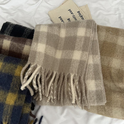 Cozy Plush Winter Plaid Scarf | Tassel Shawls |Soft Wool knitted Scarf W50