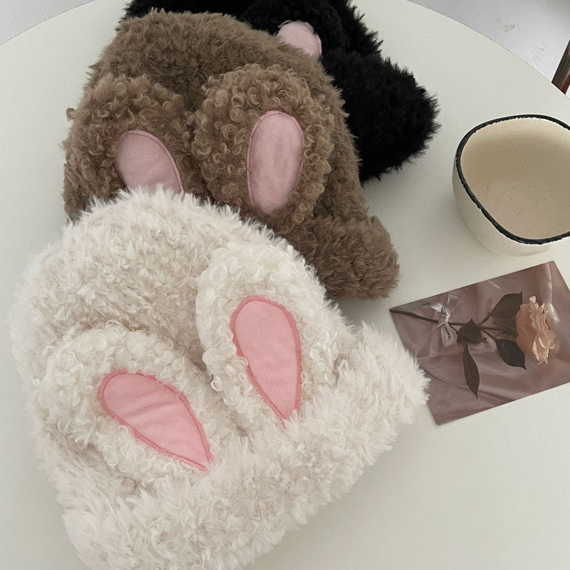 Cozy Cute Rabbit Plush Winter Cashmere Knit Beanie Hat |Stretch Bunny Beanie Hat M10