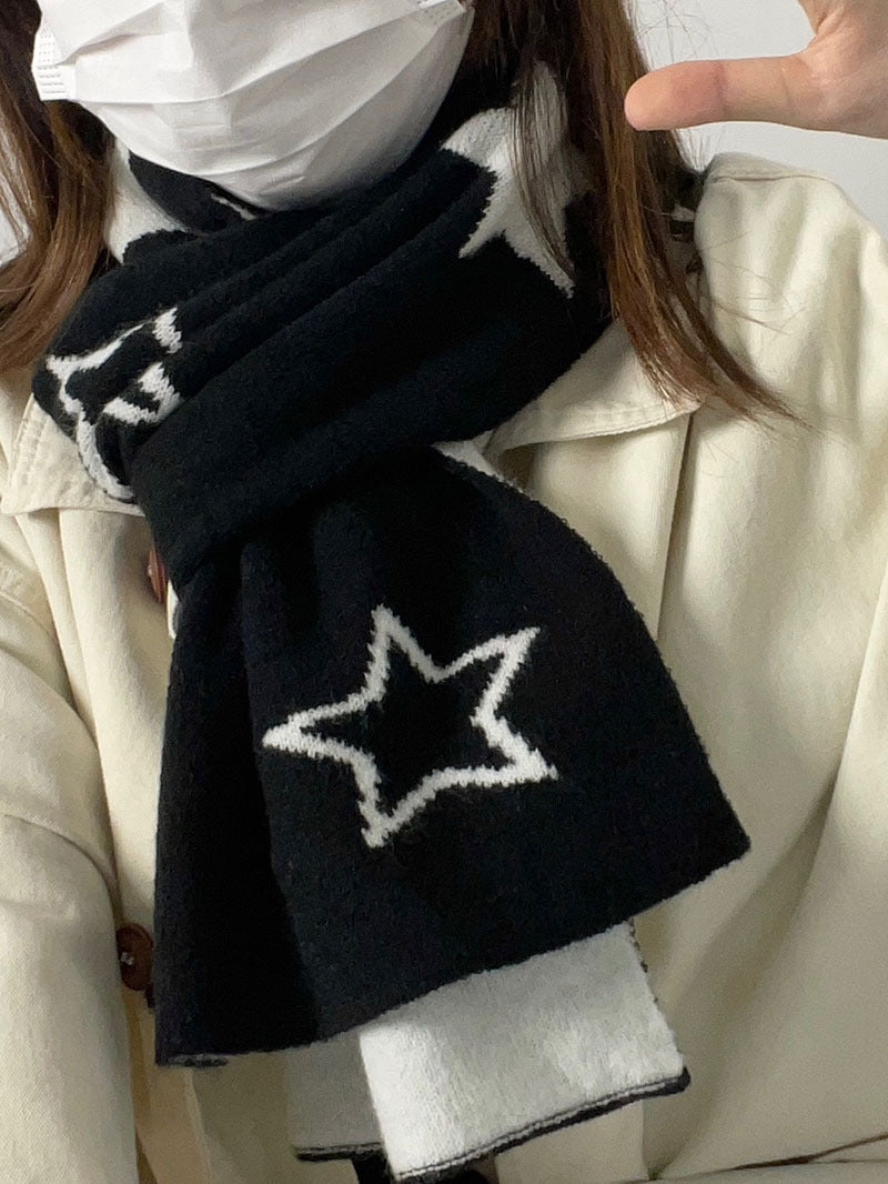 Cute Dog Bear Star Cashmere Solid Color Scarf | Simple Puppy Warm Wool Knitted Scarf W59