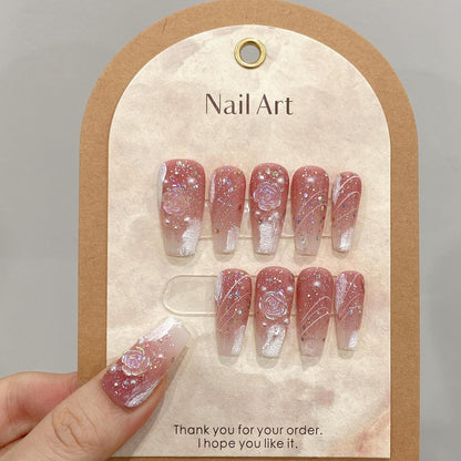 Petal Pink| Long Coffin Manicure  | Handmade Press on Nails H367