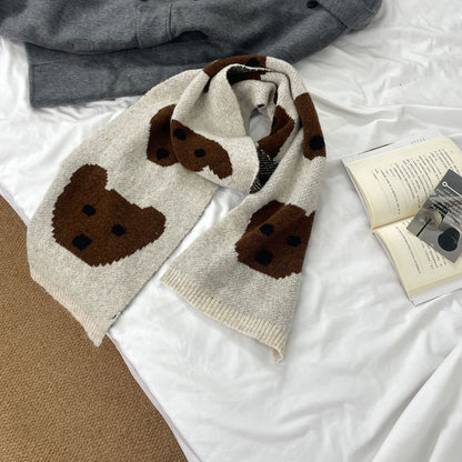 Cute Dog Bear Star Cashmere Solid Color Scarf | Simple Puppy Warm Wool Knitted Scarf W59