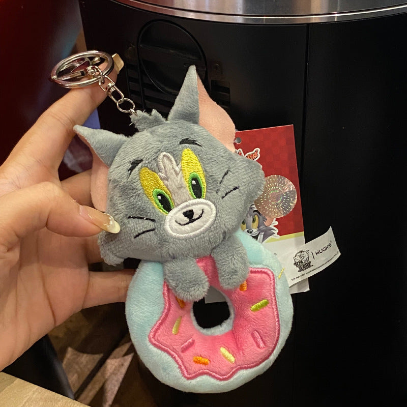 Cute Cartoon Donut Tom Jerry Design Bag KeyChain |Pendant Plush Schoolbag Hanging Decoration Gift K11