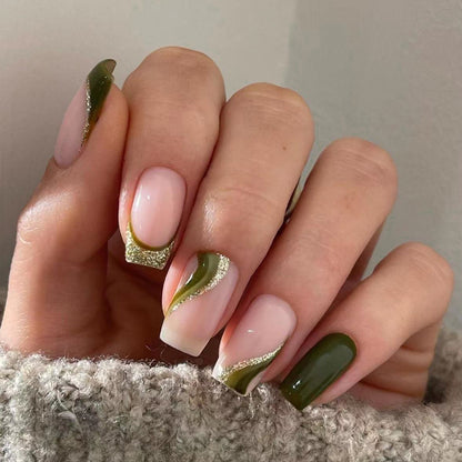 Verdant Swirl | Medium Coffin Manicure | Press On Nails N804